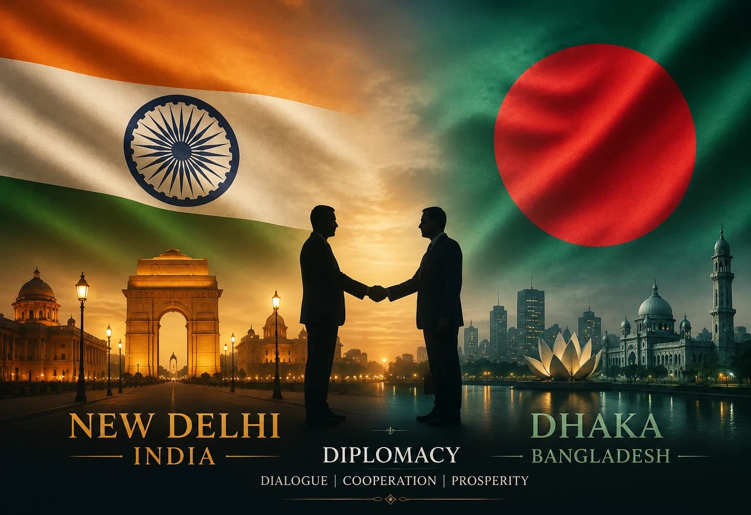 India and Bangladesh flags amid Tarique Rahman visit discussions