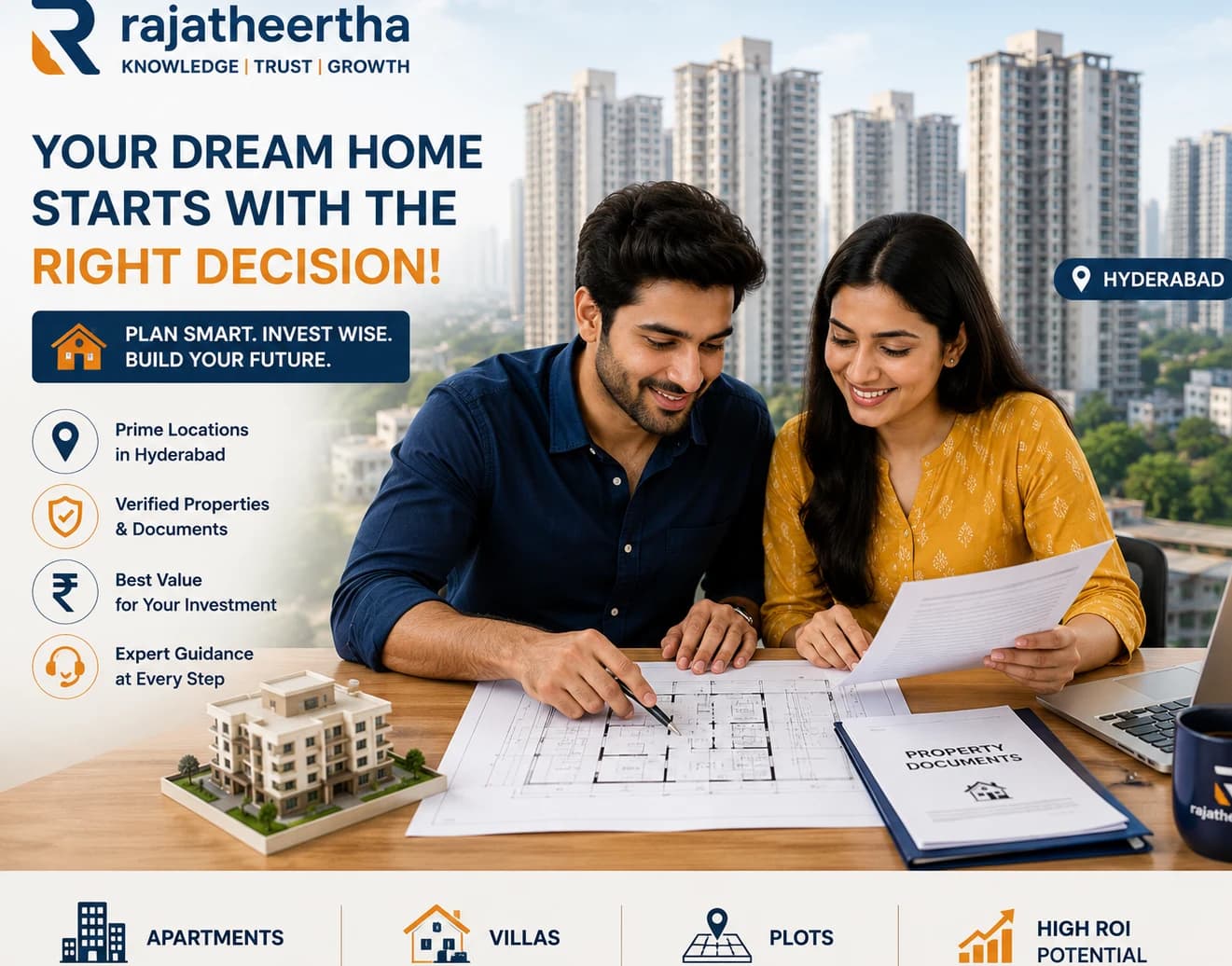 First-time home buyers check property documents before buying a house in Hyderabad, India