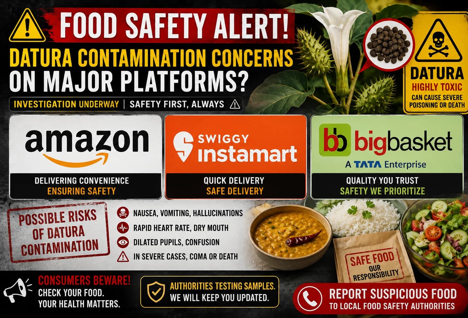 Amazon, Swiggy Instamart and BigBasket under Karnataka food-safety action following investigation into poisonous Datura products offered online as food